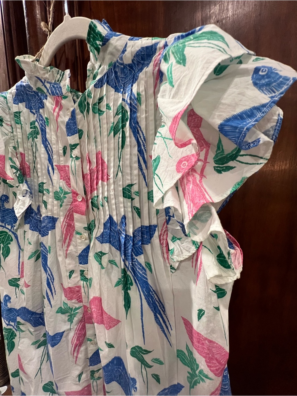 Oliphant Pintuck Ruffle Mini Dress In Macaw Print - Picture 7 of 11
